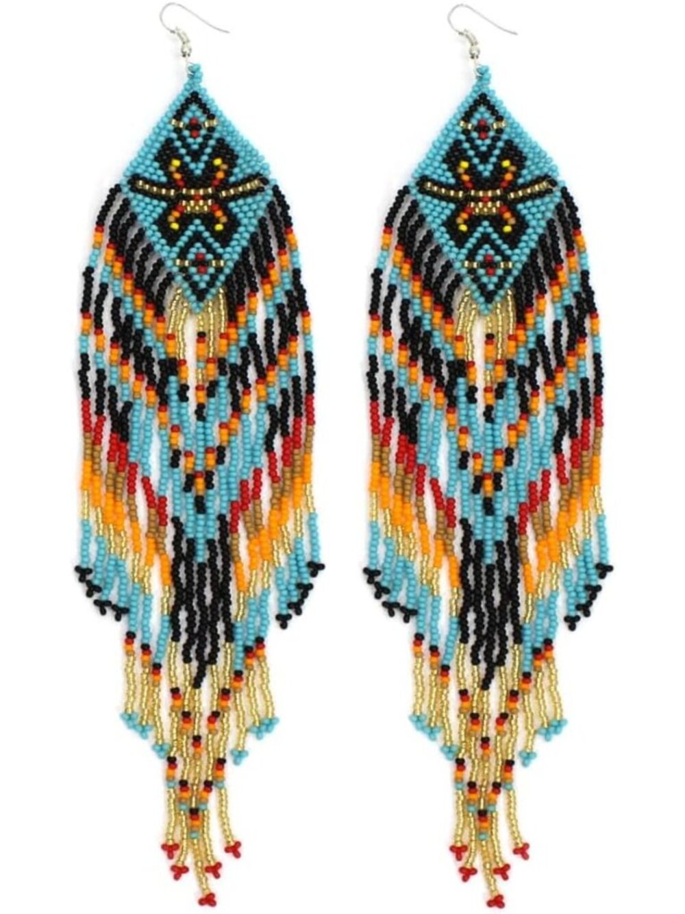 Handmade Southwestern Geometric Beaded Earrings | Colorful Seed Bead Dangle